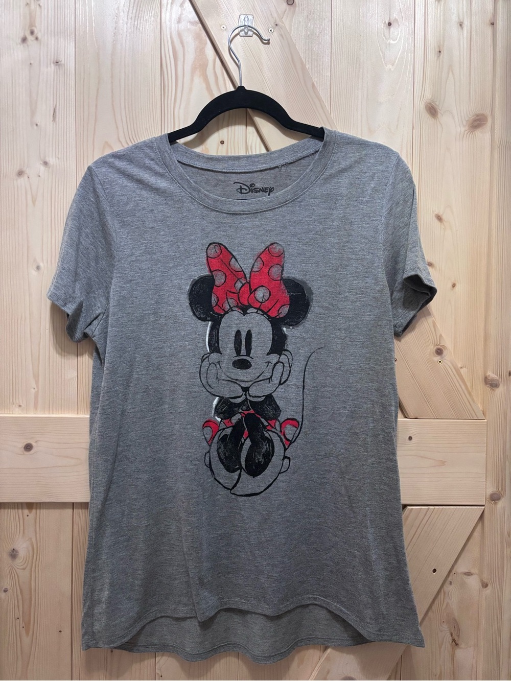 Disney Minnie Mouse Gray Tee with Red Bow - Women’s Large